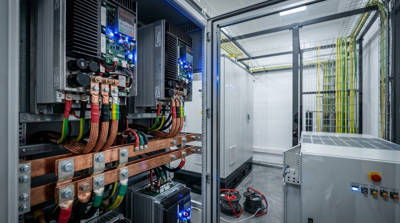 Variable frequency drives (VFD), power electronics, and busbars in industrial test cell